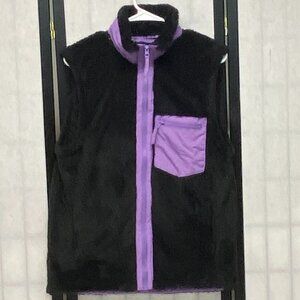 Full Zip Polyester Fleece Mock Turtleneck Vest Black Purple NWT Original Use